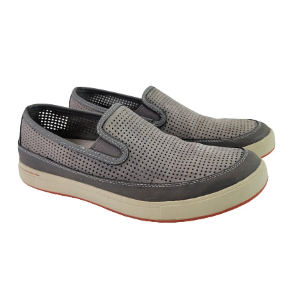 Ahnu Mens Steiner Sz 8 Charcoal Gray Perforated Suede Slip On Sneaker Shoes